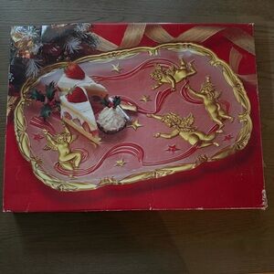 Golden Cherubs Hostess Platter Clear Glass With Gold Trim Made In Germany 16.5in